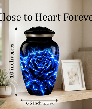 Blue Rose Cremation Urn for Ashes | Personalized Memorial Urn for Human Ashes | Handmade Aluminum Adult Urn