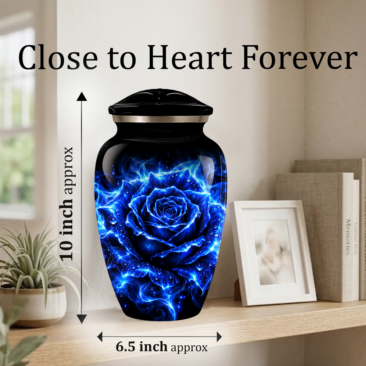 Blue Rose Cremation Urn for Ashes | Personalized Memorial Urn for Human Ashes | Handmade Aluminum Adult Urn