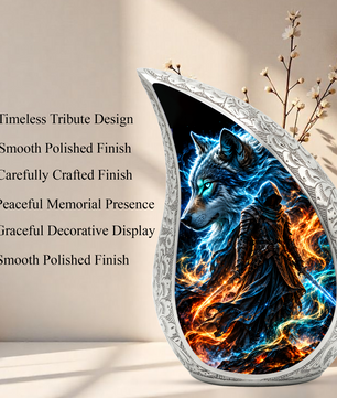 Wolf Warrior Cremation Urn for Ashes, Blue Wolf keepsake Adult Urn