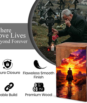 Cowboy Wooden Cremation Urn for Dad | Western Horse Memorial Urn