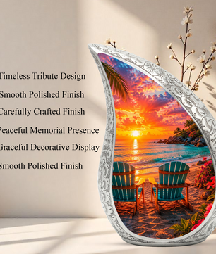 Beach Sunset Adult Cremation Urn for Mom, Dad, Women & Men, Tropical Memorial Urn for Ashes