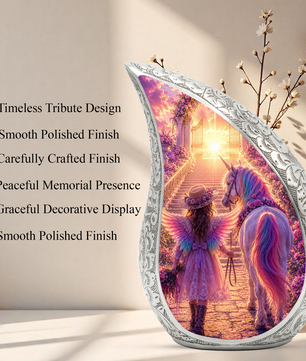 Unicorn Angel Girl Heaven Urn for Human Ashes – Beautiful Cremation Memorial Urn for Mom