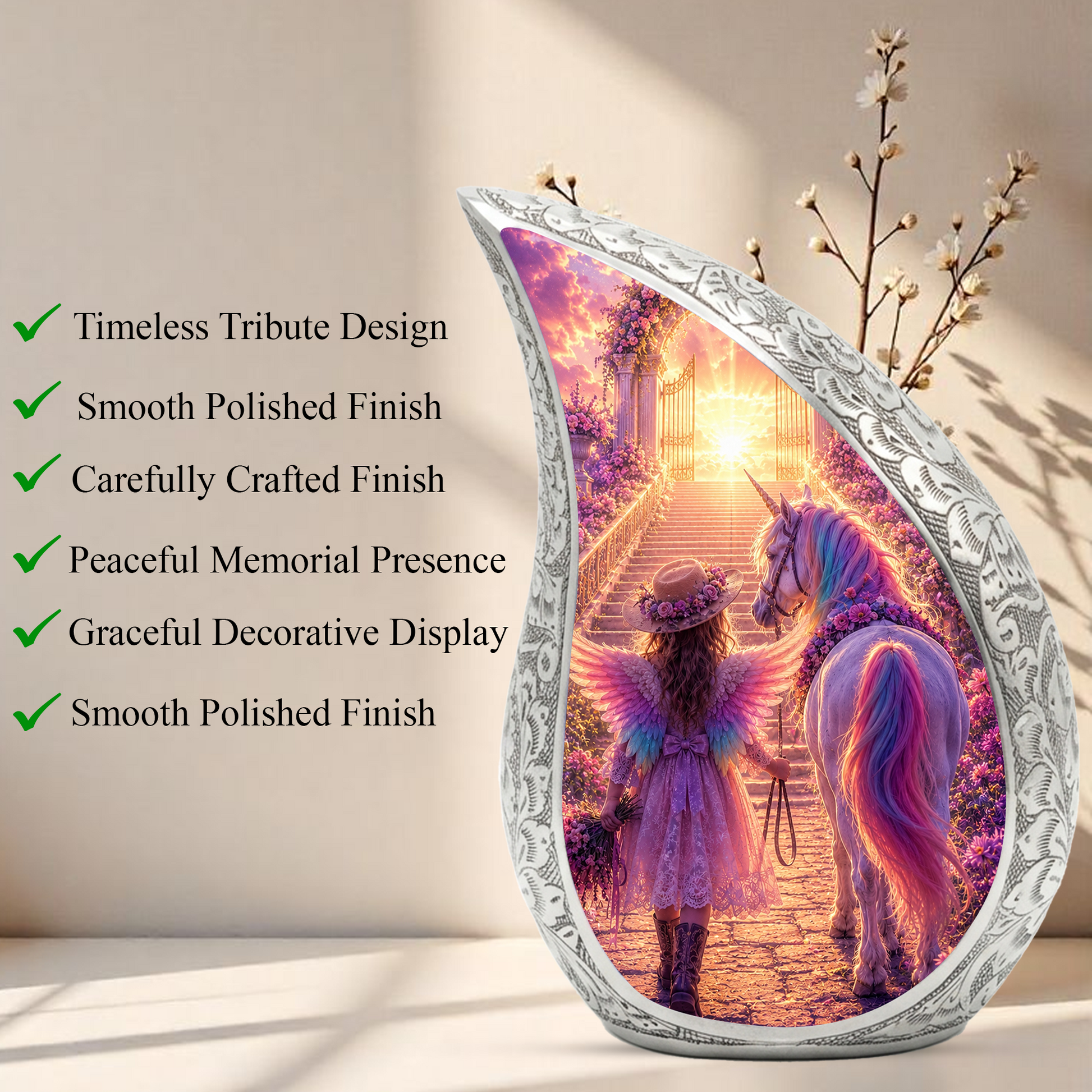 Unicorn Angel Girl Heaven Urn for Human Ashes – Beautiful Cremation Memorial Urn for Mom