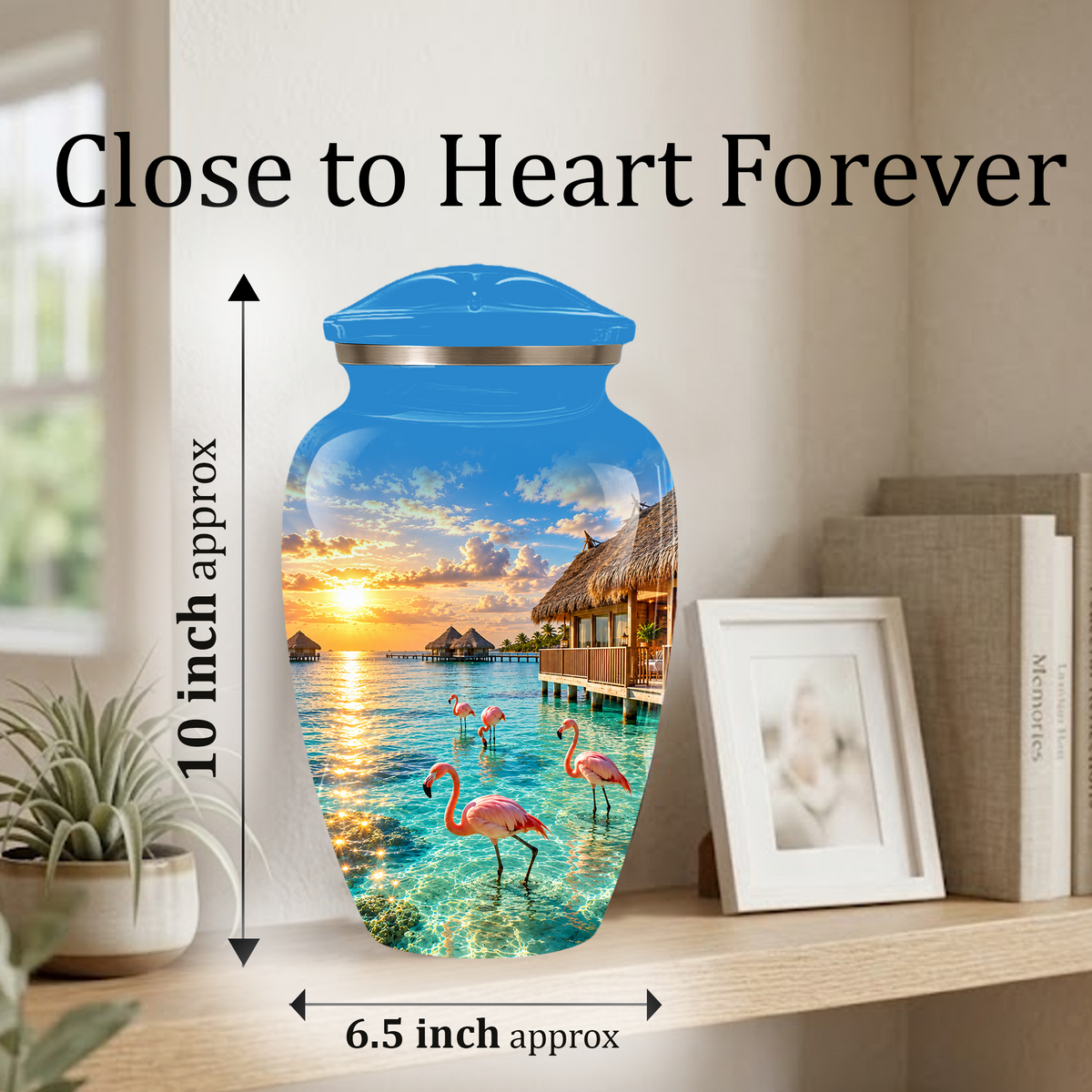 Adult Cremation Urn for Ashes, Personalized Aluminum Adult Urn, Tropical Beach Flamingo Memorial Urn