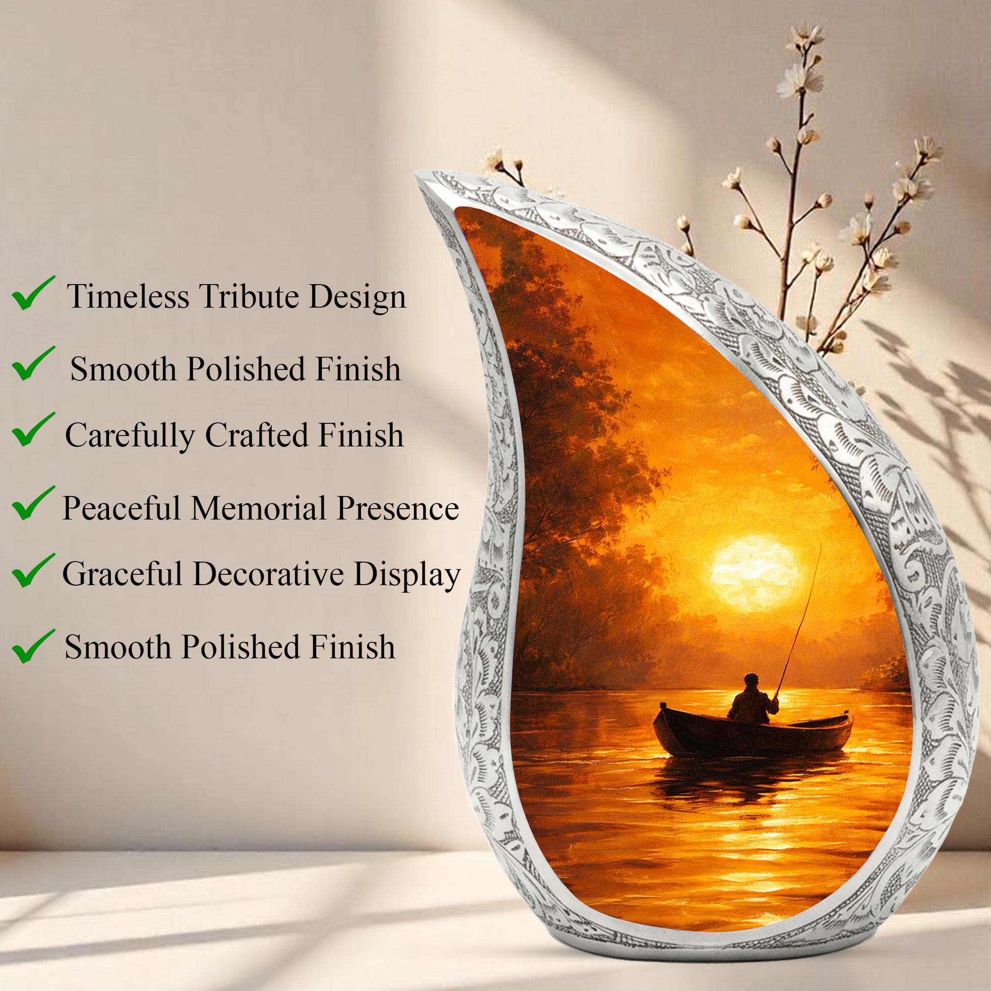 Fishing Sunset Cremation Urn for Dad | Beautiful Fishing Memorial Urn for Male Ashes
