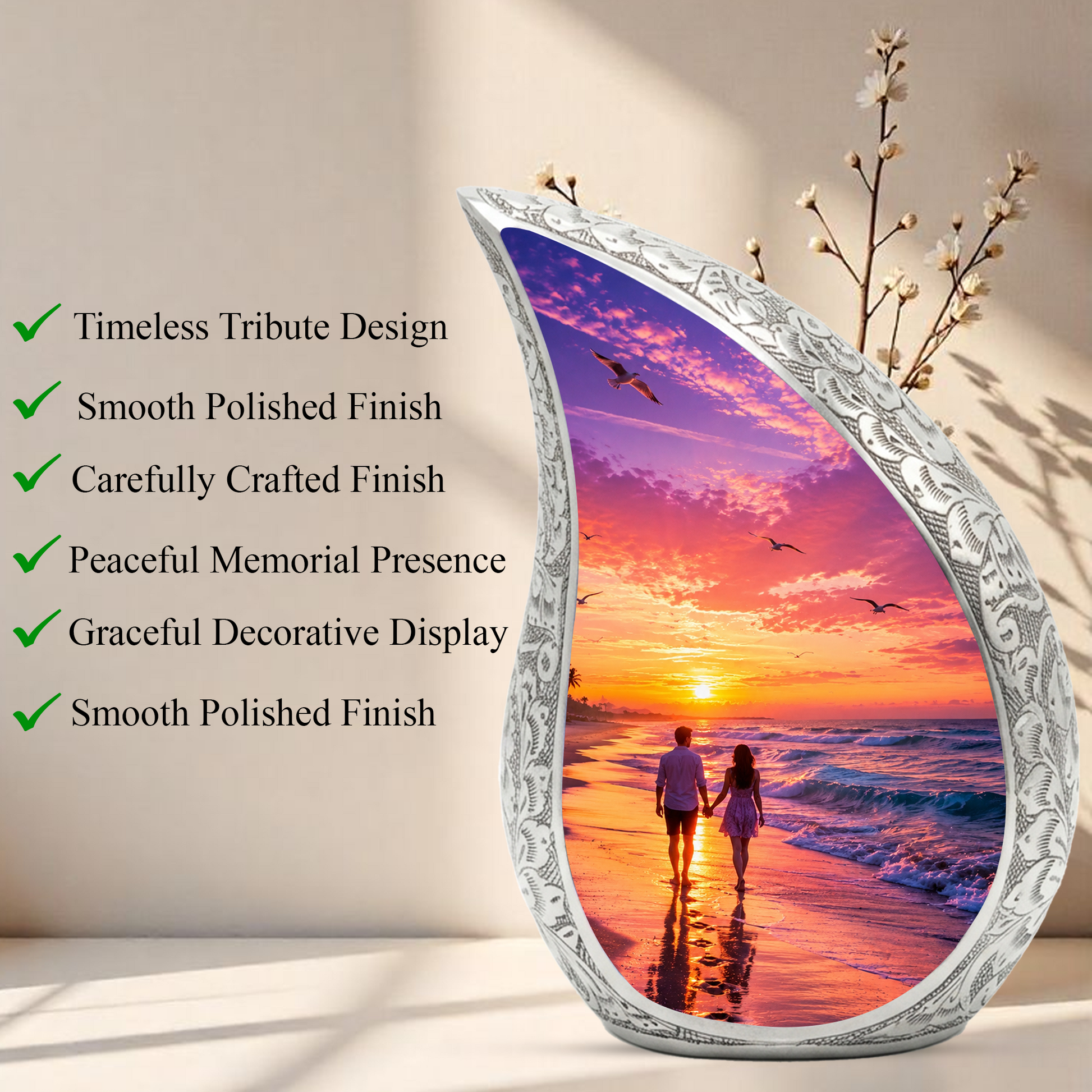 Beach Sunset Urn for Human Ashes | Ocean Sunset Cremation Urn