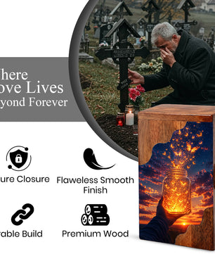 Butterfly Release Wooden Cremation Urn – Sunset Memorial Urn for Human Ashes