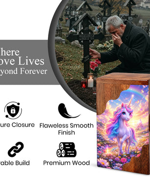 Unicorn Wooden Cremation Urn – Personalized Memorial Urn for Human Ashes