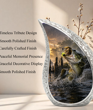 Fishing Urn for Dad, Gone Fishing Cremation Urn for Ashes, Bass Fish Memorial Urn