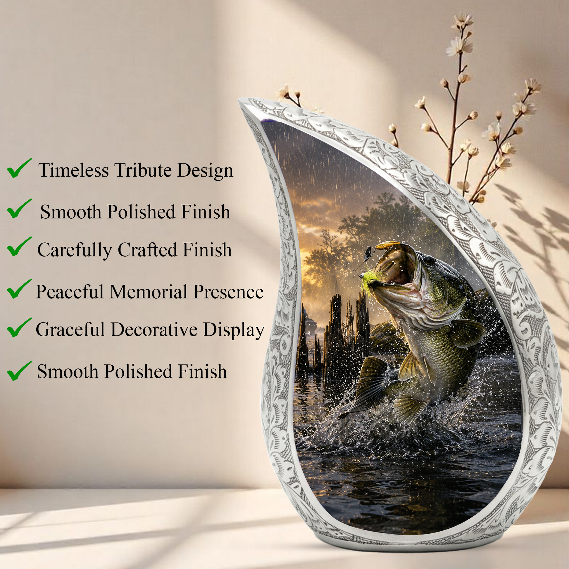 Fishing Urn for Dad, Gone Fishing Cremation Urn for Ashes, Bass Fish Memorial Urn