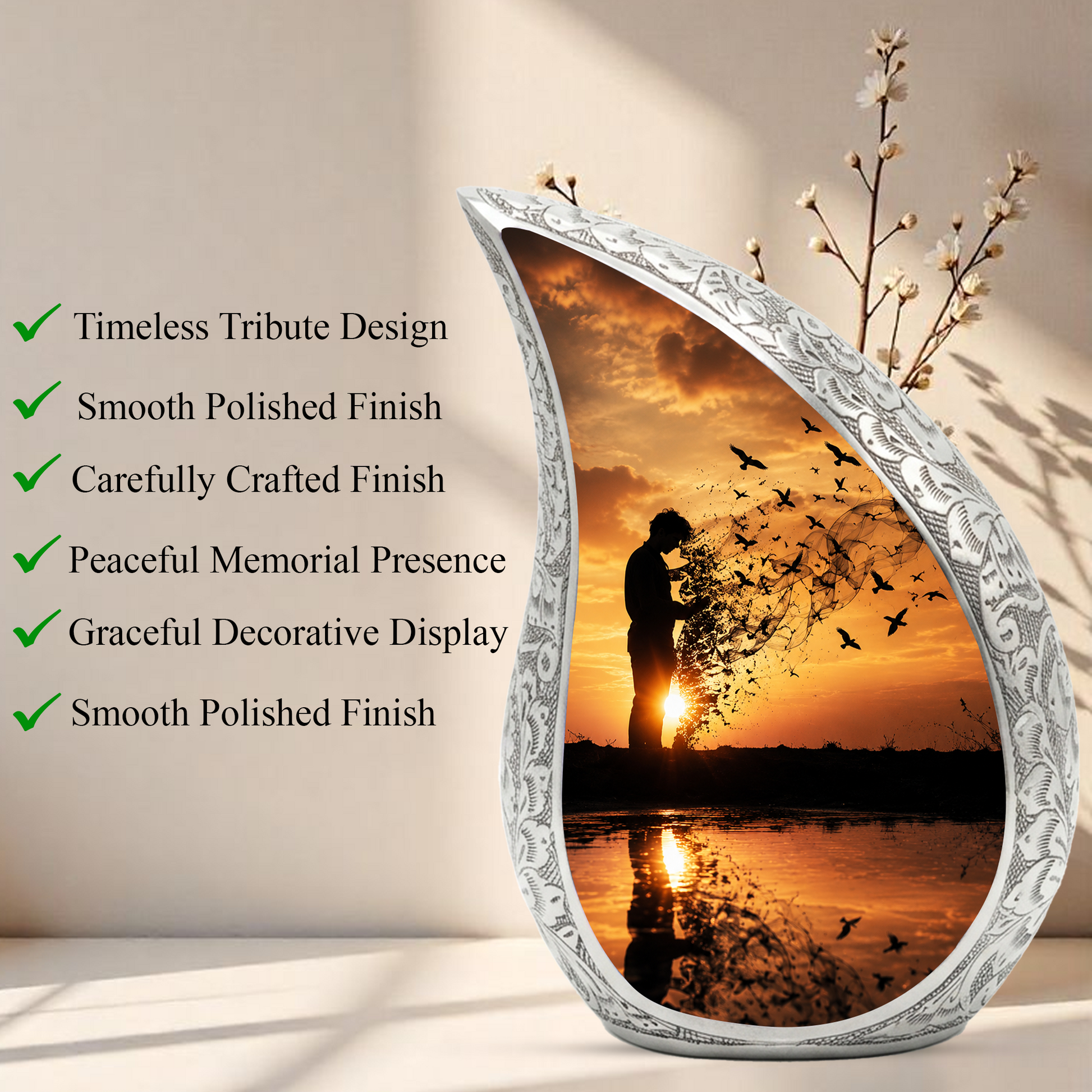 Sunset Memorial Urn for Human Ashes | Beautiful Sunset Cremation Urn