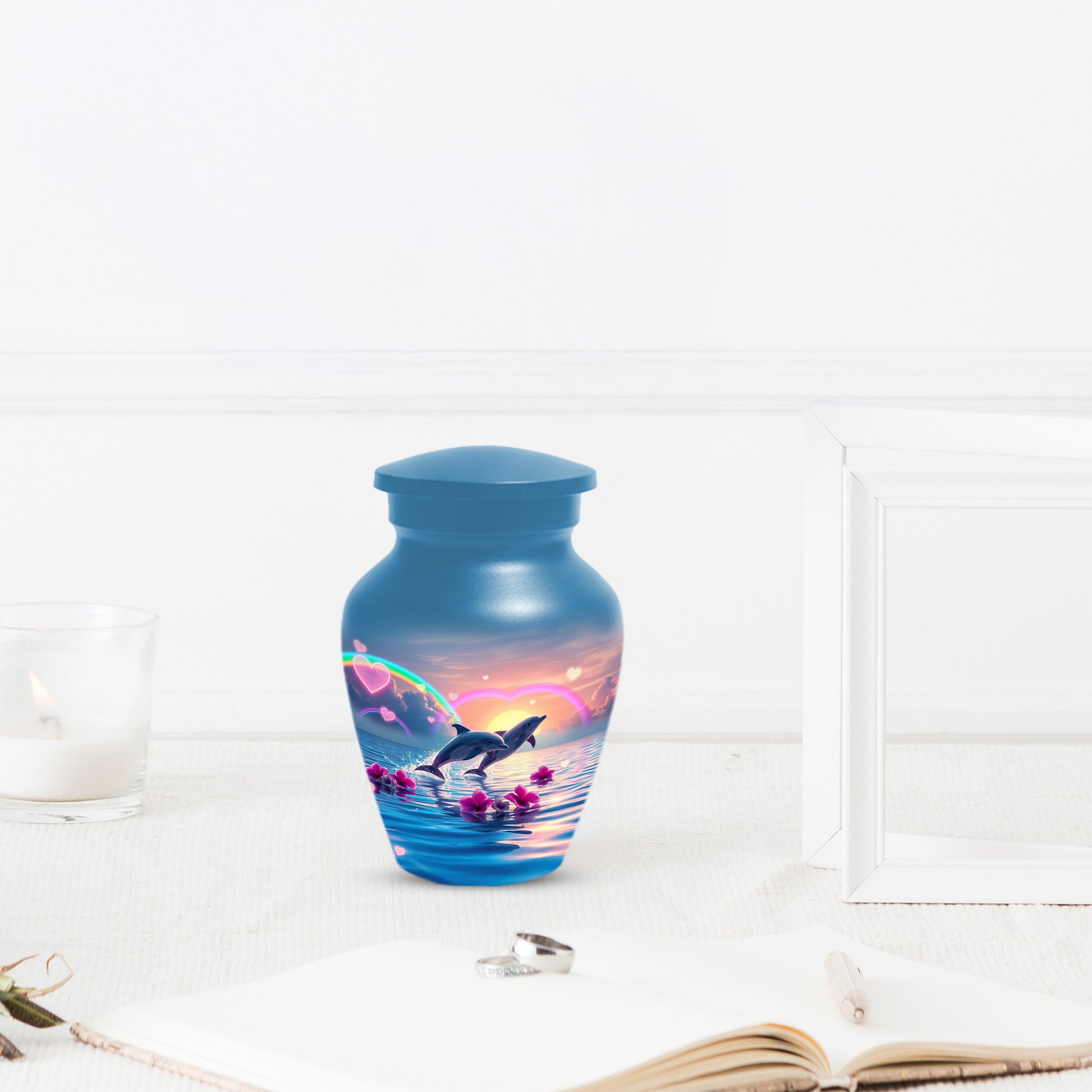 Dolphin Urn for Ashes - Personalized Ocean Sunset Memorial for Mom | Rainbow Cremation Urns for Mother