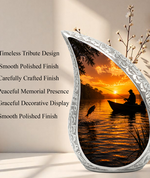 Fishing Sunset Urn for Dad – Gone Fishing Cremation Urn for Human Ashes, Adult Male Memorial