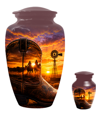 Cowboy Cremation Urn for Dad, Western Boot Memorial keepsake Urns for Ashes
