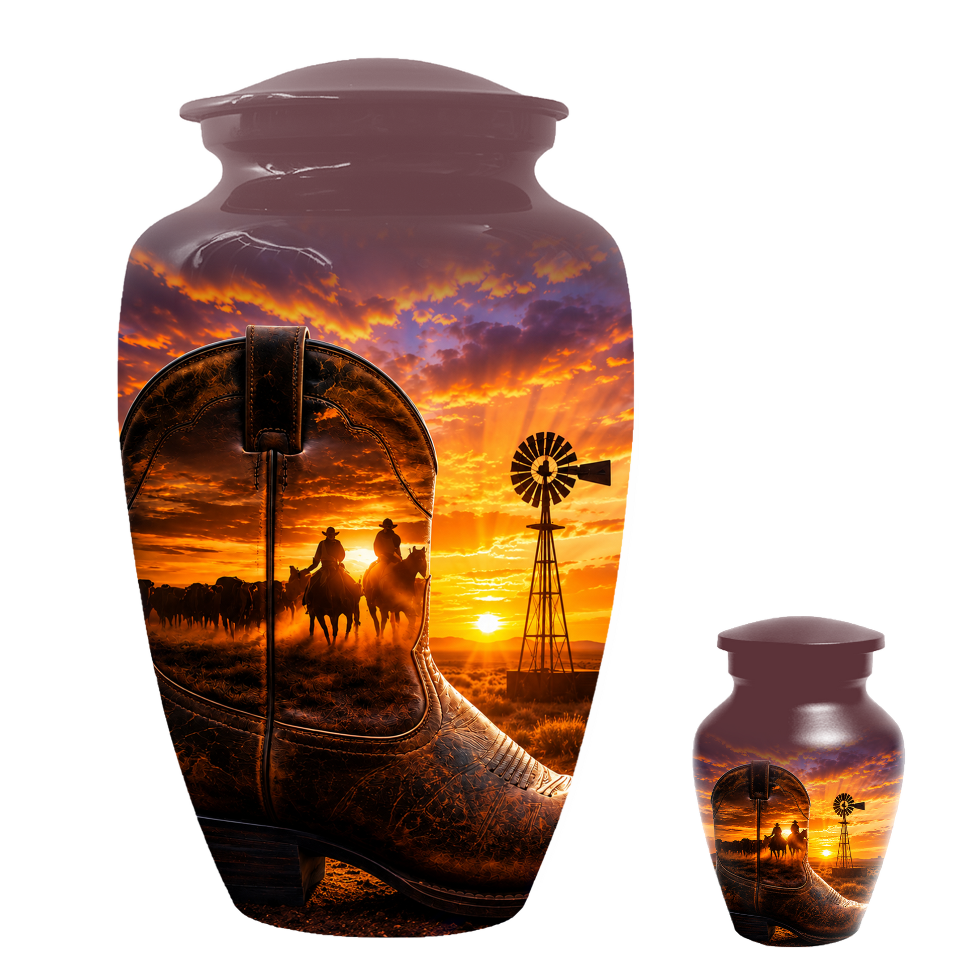 Cowboy Cremation Urn for Dad, Western Boot Memorial keepsake Urns for Ashes