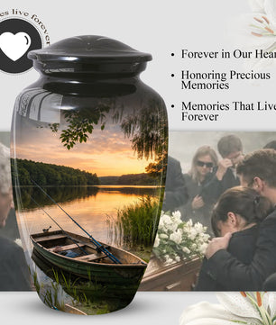Fishing Lake Urn for Dad | Funeral Cremation  Large Urn for Father