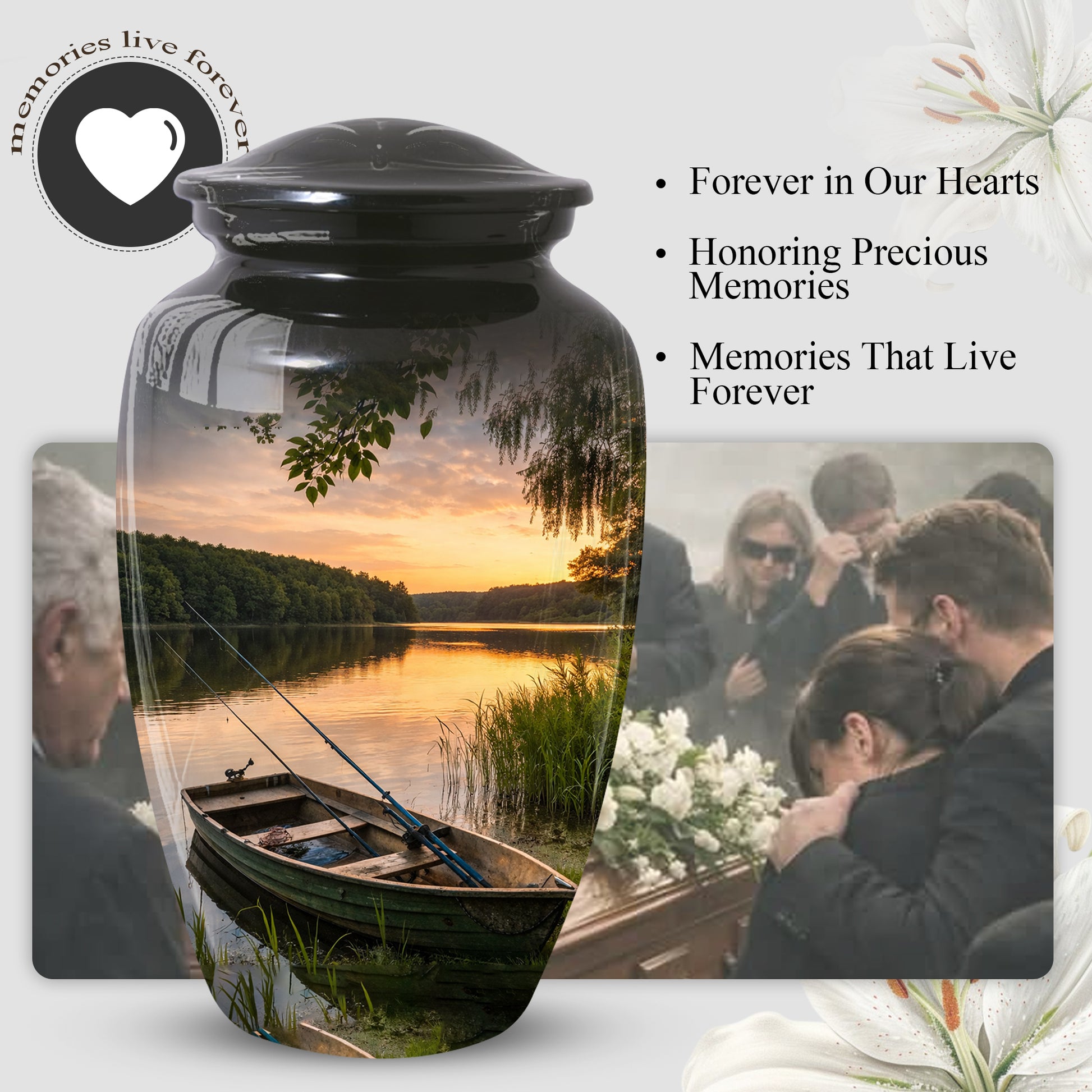 Fishing Lake Urn for Dad | Funeral Cremation  Large Urn for Father