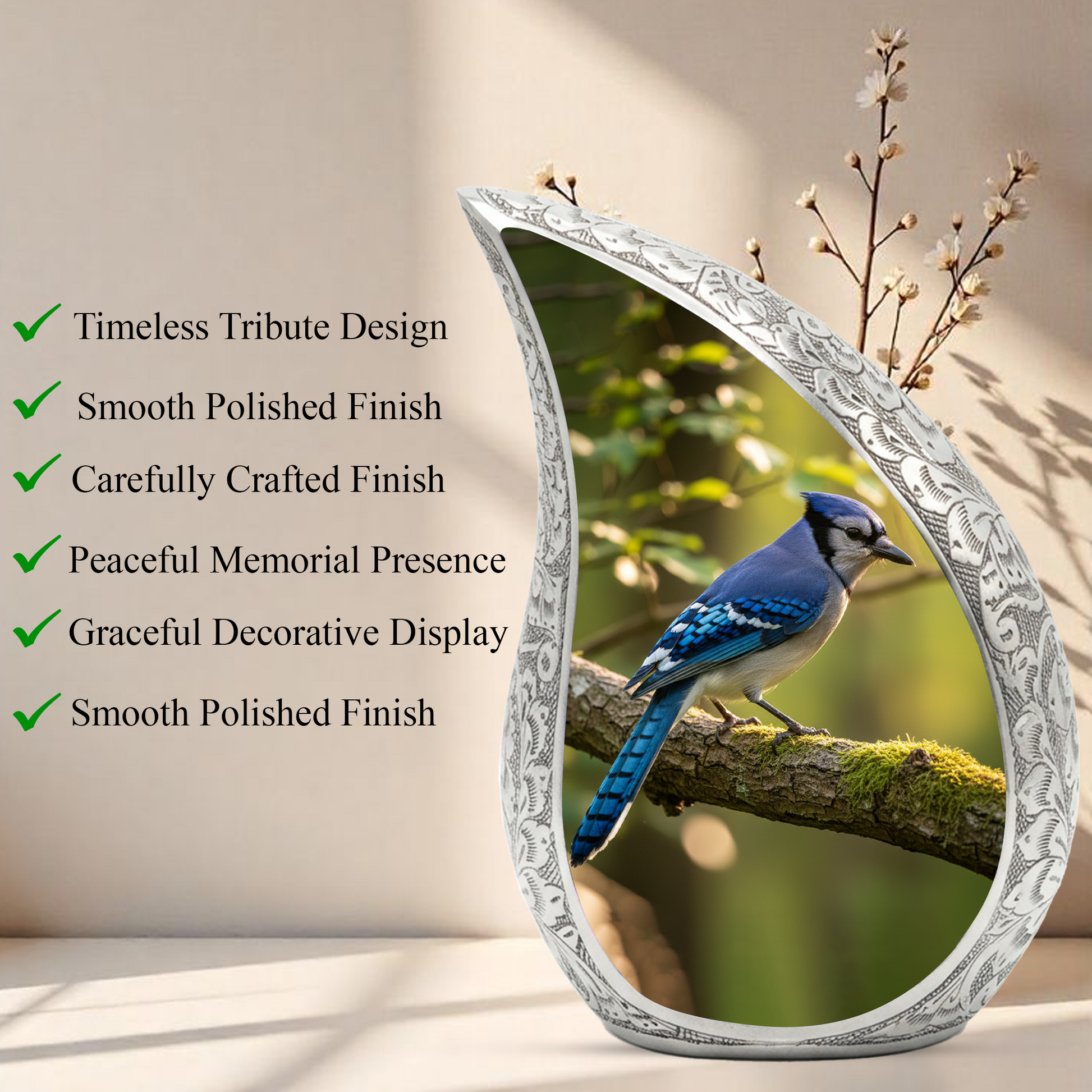 Blue Jay Memorial Urn for Mom | Personalized Funeral Urn