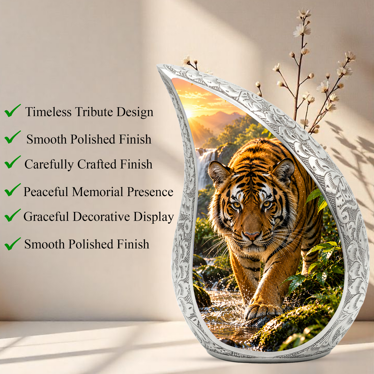 Tiger Cremation Urn for Dad -  Bengal Tiger Memorial Urn for Ashes