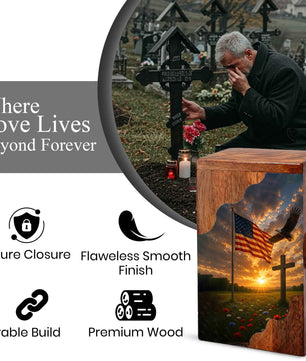 Christian Cross Wooden Cremation Urn | Religious Memorial Urn for Human Ashes
