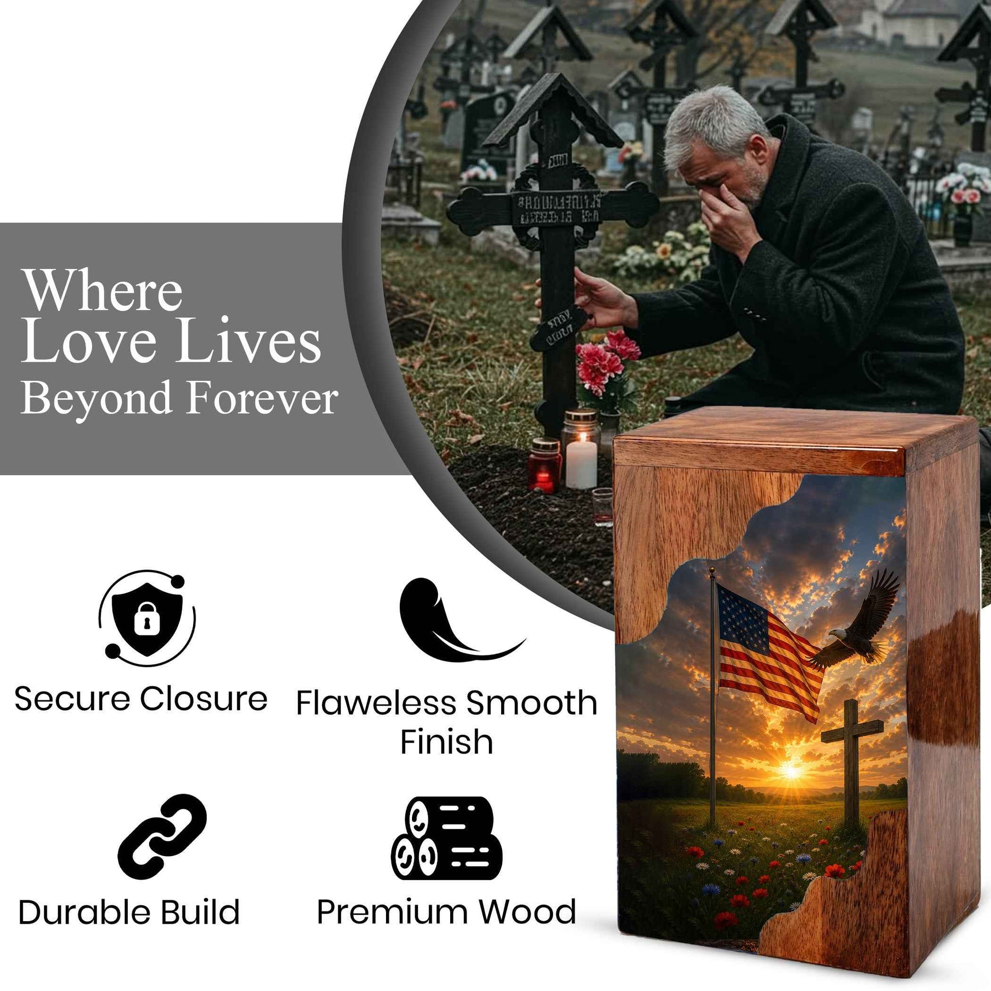 Christian Cross Wooden Cremation Urn | Religious Memorial Urn for Human Ashes