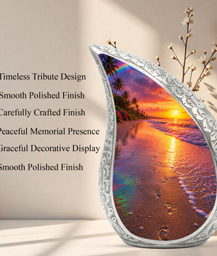 Ocean Beach Sunset Urn for Human Ashes | Tropical Beach Cremation Urn, Ocean Theme Memorial Urn