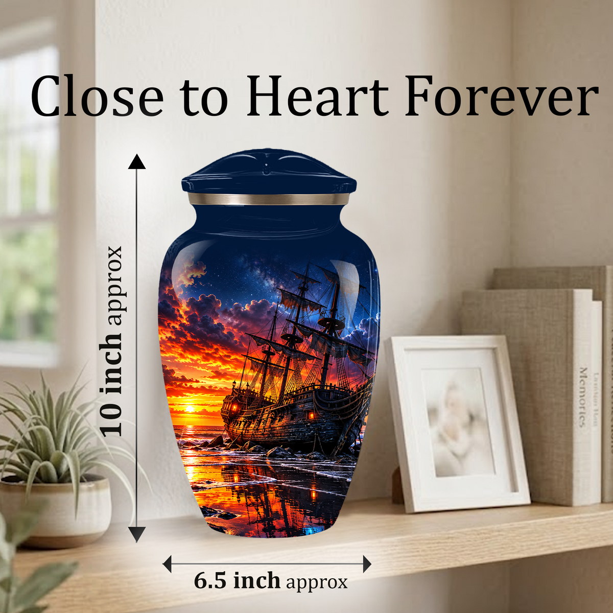 Personalized Pirate Ship Cremation Urn for Ashes, Sunset Ship Adult Memorial Urn