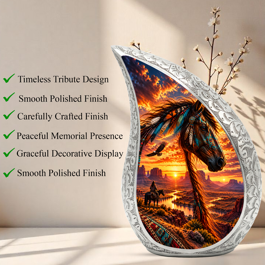 Native American Horse Cremation Urn for Ashes, Personalized Western Adult Urn, Horse Memorial Urn