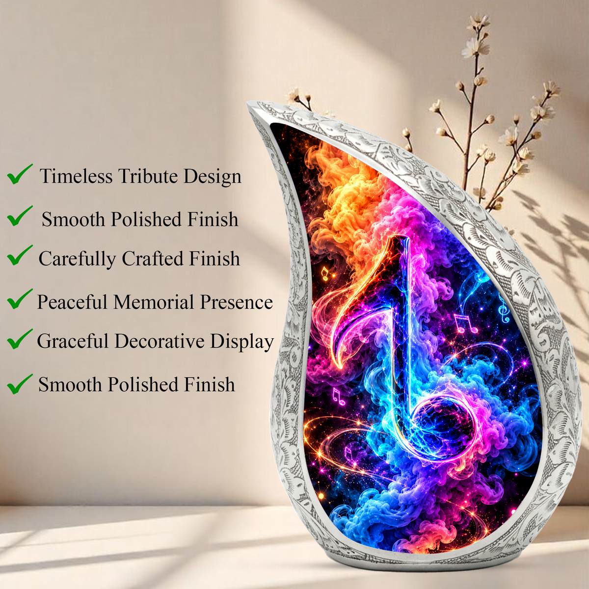 Musical Note Cremation Urn for Ashes, Colorful Music Lover Memorial Urn