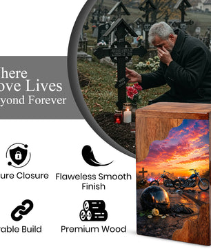 Motorcycle Memorial Wooden Cremation Urn – Wooden Urn for Human Ashes