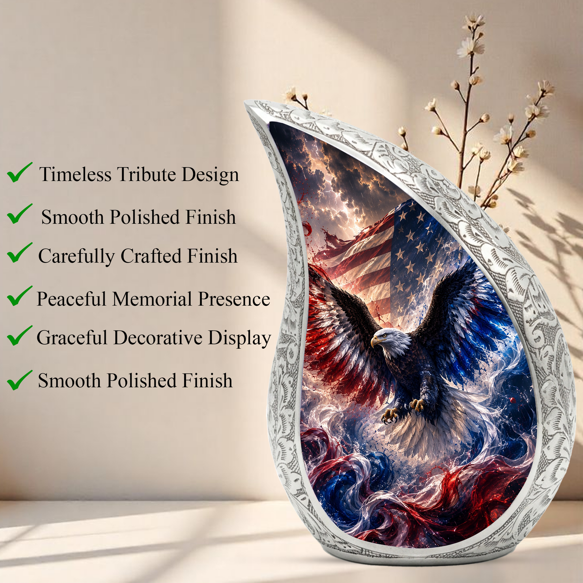 Patriotic Eagle Urn for Human Ashes | American Flag Adult Cremation Urn Memorial