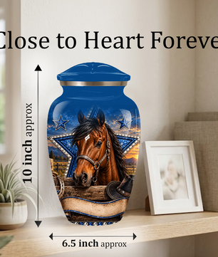 Adult Cremation Urn for Ashes – Western Cowboy Horse Adult Urn, Personalized Adult Memorial Urn