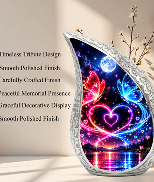 Heart Butterfly Urn for Human Ashes, Adult Cremation Urn with Glowing Butterflies
