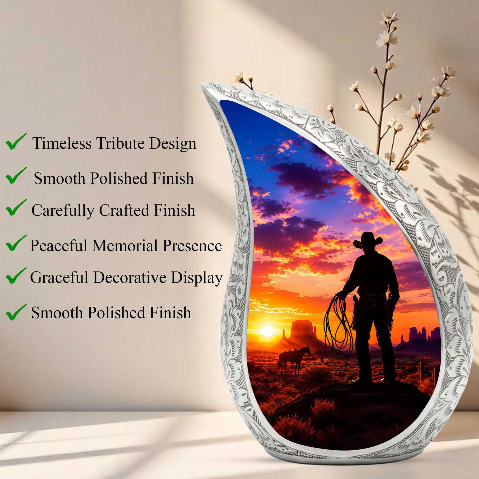 Western Cowboy Memorial Urn for Dad, Adult Cremation Urn for Ashes