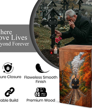 Personalized Wooden Cremation Urn for Mom & Dad, Steam Train Memorial Urn
