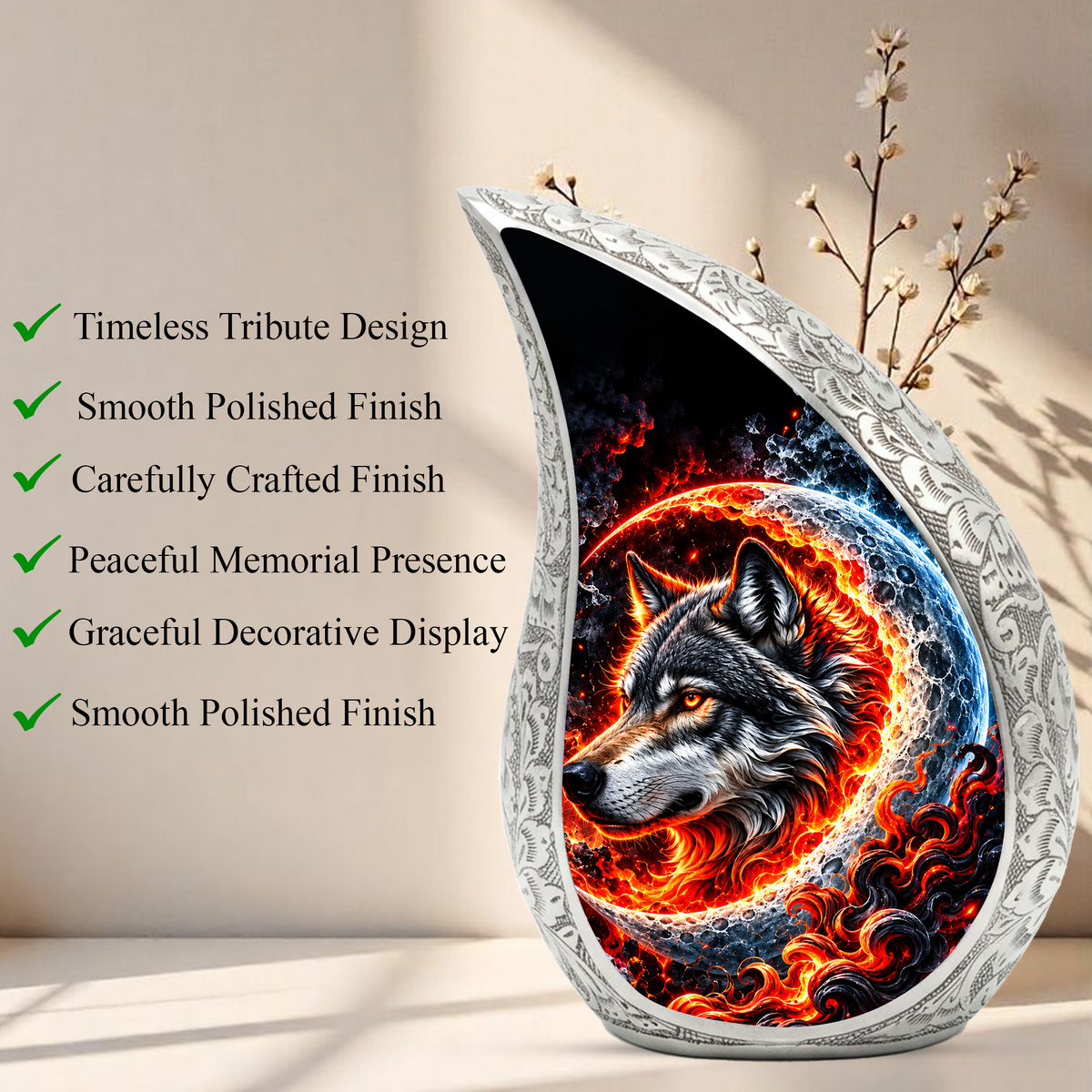Wolf Cremation Urn for Ashes, Wolf Memorial Urn, Howling Wolf Adult Urn, Wildlife Cremation Urn