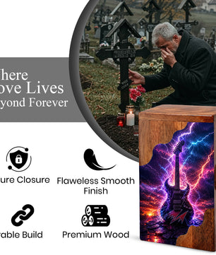Guitar Wooden Cremation Urn for Human Ashes | Personalized Music Memorial Urn