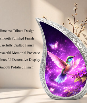 Hummingbird Personalized Cremation Urn – Teardrop Style Aluminum Memorial Urn, 10 Inch