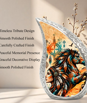 Native American Horse Urn for Ashes, Tribal Horse Cremation Urn