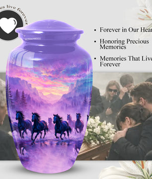 Horse Large Urn for Dad, Running Horses Cremation Urn for Ashes, Memorial Urn for Father