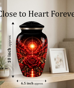 Red Rose Cremation Urn – Elegant Adult Memorial Urn for Ashes with Celestial Rose Design