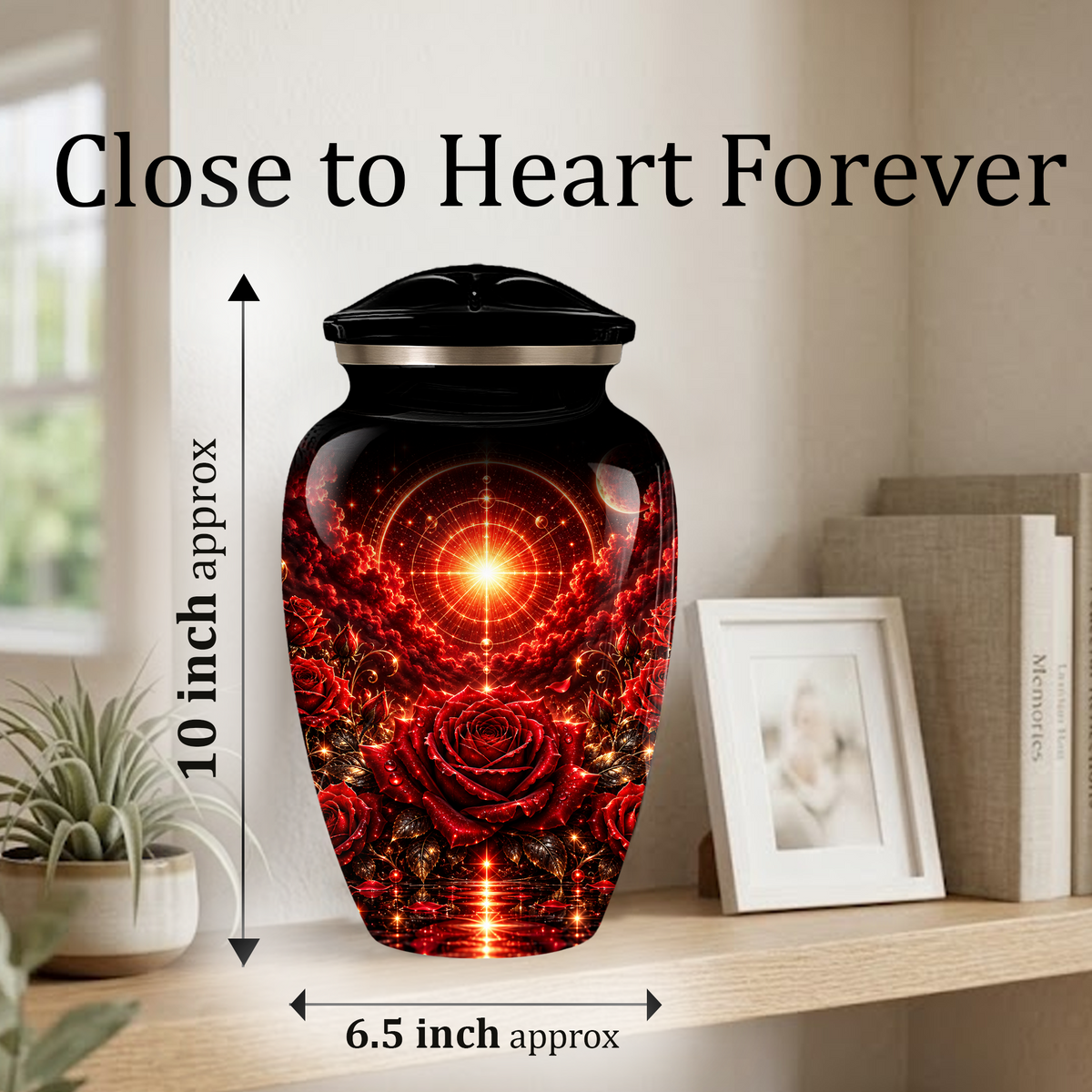 Red Rose Cremation Urn – Elegant Adult Memorial Urn for Ashes with Celestial Rose Design