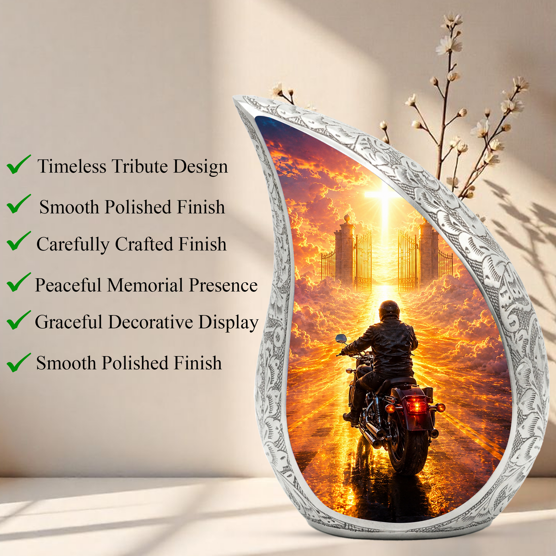 Motorcycle Heaven Urn for Dad – Motorcycle Cremation Urn for Human Ashes, Adult Male Memorial Keepsake