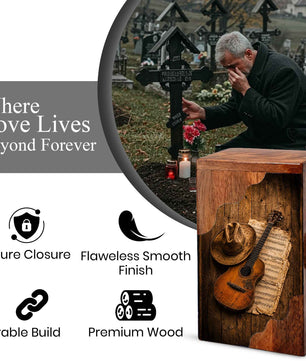 Personalized Wooden Cremation Urn for Dad, Guitar Memorial Urn