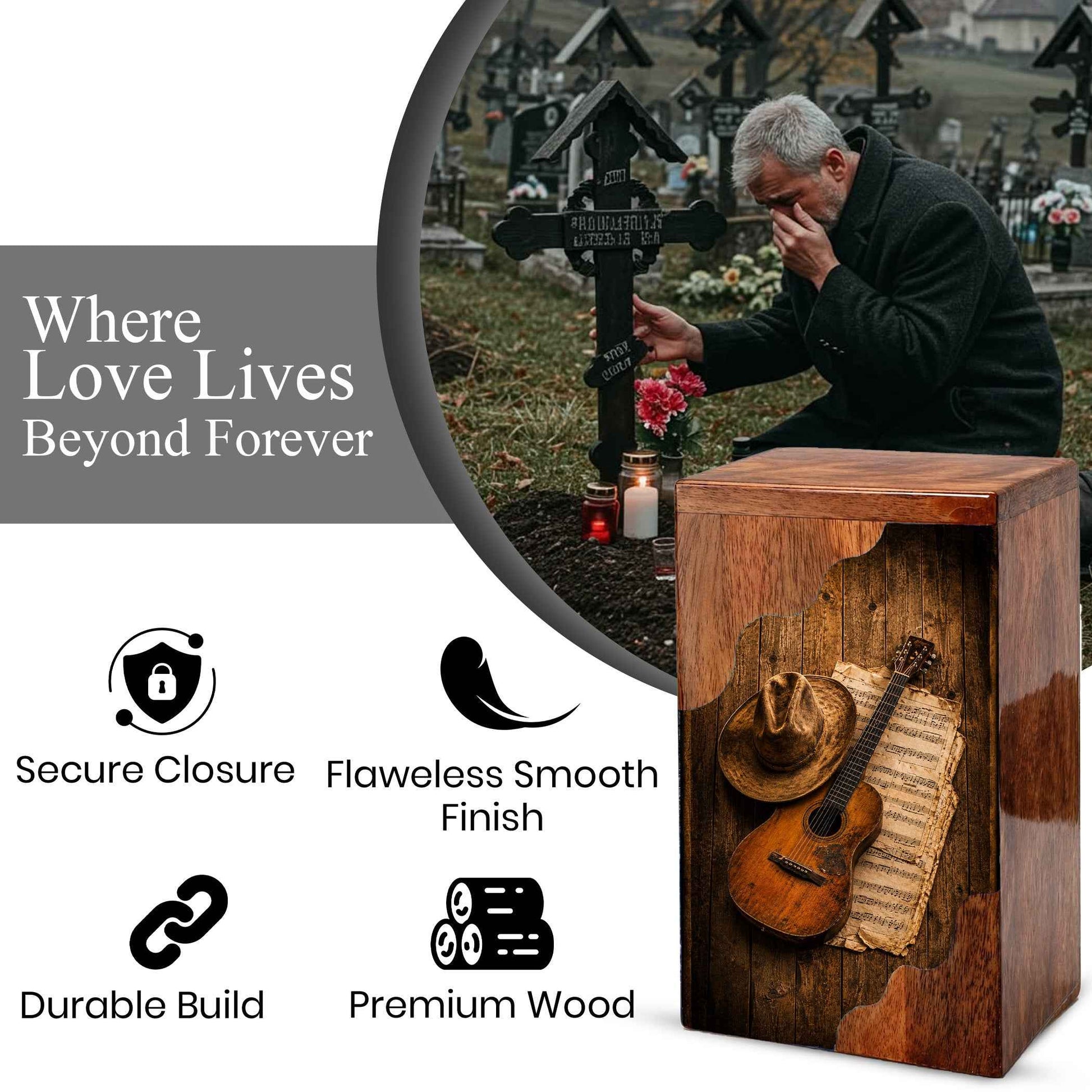 Personalized Wooden Cremation Urn for Dad, Guitar Memorial Urn