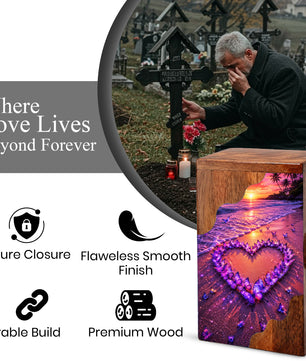 Butterfly Heart Beach Wooden Cremation Urn – Personalized Memorial Urn for Human Ashes