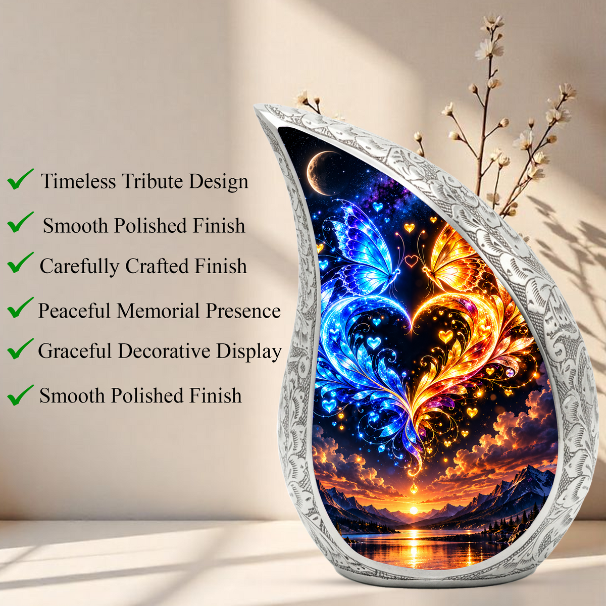 Butterfly Adult Urn for Ashes, Blue and Gold Butterfly Cremation Urn for Human Ashes