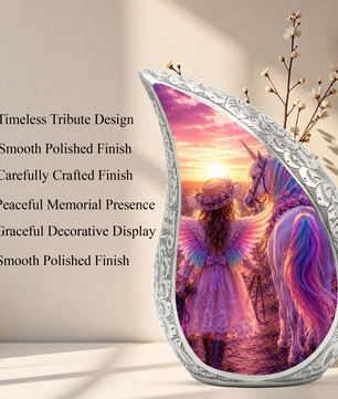 Pink Unicorn Angel Girl Urn for Human Ashes – Beautiful Girl Cremation Urn & Memorial Keepsake