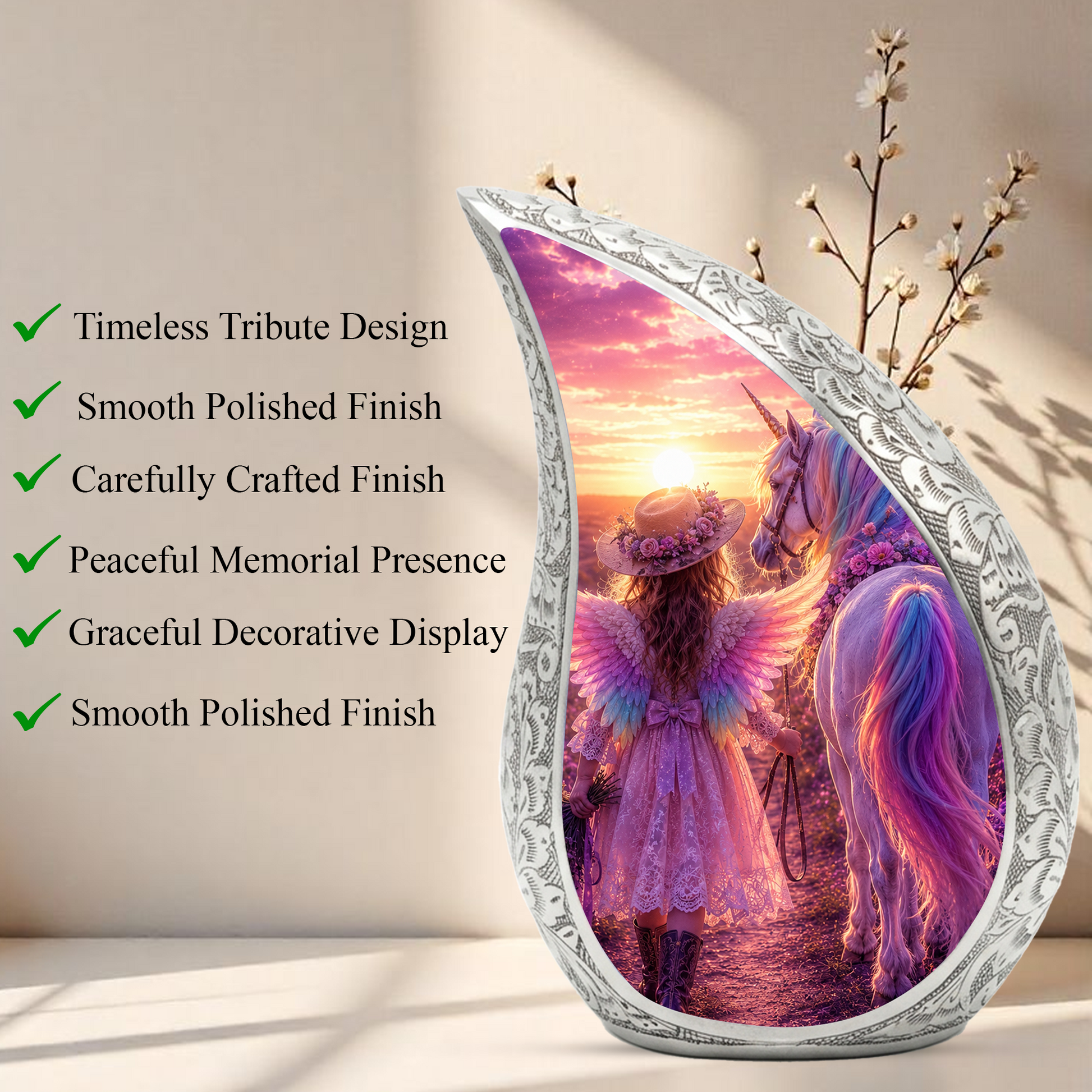 Pink Unicorn Angel Girl Urn for Human Ashes – Beautiful Girl Cremation Urn & Memorial Keepsake