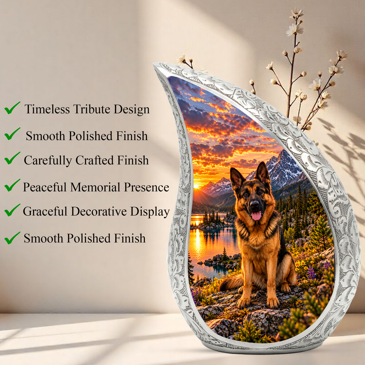 German Shepherd Cremation Urn for Ashes, Dog Memorial Urn, German Shepherd Adult Urn